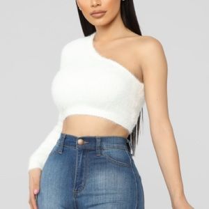 ONE SHOULDER SWEATER- ivory